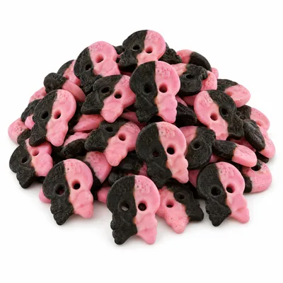 Bubs Raspberry Salty Licoirce Skulls Foam, wholesale Swedish candy